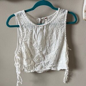 Free People White Embroidered Sleeveless Crop Top